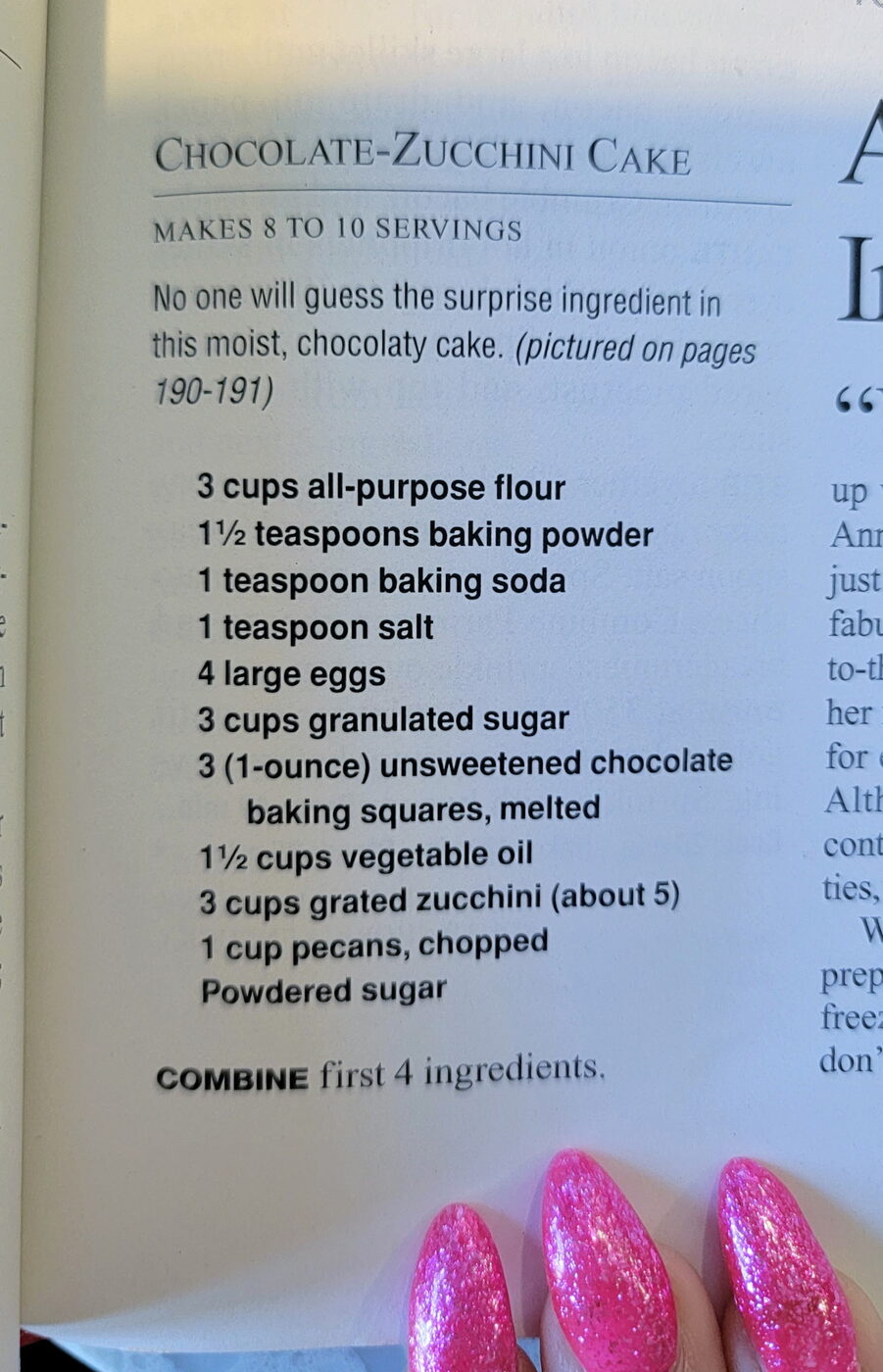 Recipe page listing the cake's ingredients