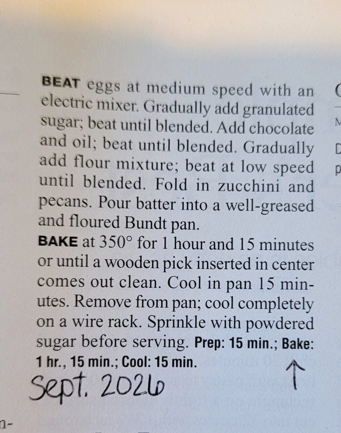 Recipe method with Sept. 2026 handwritten in the margin